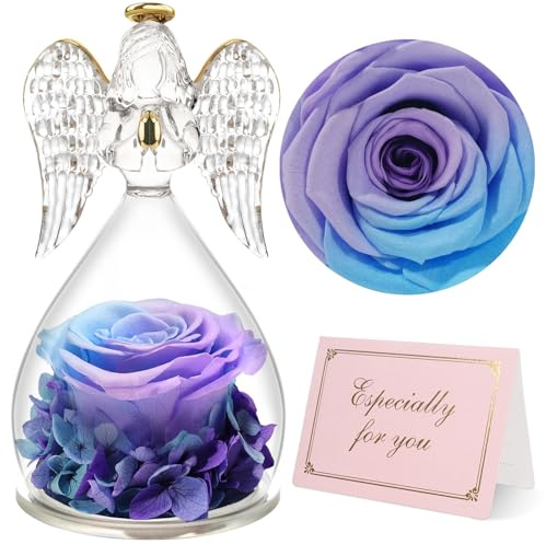 Yamonic Ewige Rose Engel Geschenke für Frauen,Ewige Rose im Glas Geburtstagsgeschenk für Frauen, Engel Figur Geschenke für Mama,Schutzengel Geschenk Weihnachten, Oma Geschenk, Muttertagsgeschenke