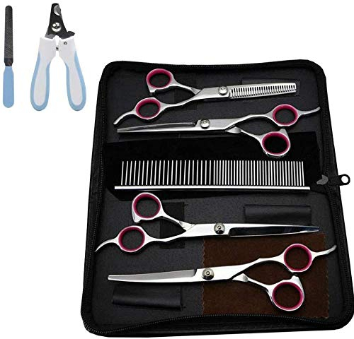 Hundepflegeschere, Haustierpflegeschere, 7-Zoll-Hundeschere, Edelstahl, Nagelknipser, Haustier-Trimmer-Set, Kamm, Haarschnitt, Hunde- und Katzenpflegescheren-Set, gebogene Schere, Schneiden, Effilie