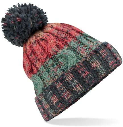 ASVP Shop Korkskruv kabel stickad tofsmössa enkel herr dam mössa varm vinter pom ullig keps, Vattenmelon bris, One Size-M