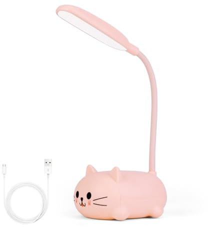 Kinberry LED Desk Lamp for Kids Children's Cute Cat Night Light Foldable Flexible Gooseneck Table Light USB Rechargeable Eye-Friendly Reading Light Girls Gifts for Bedroom Bedside Deco