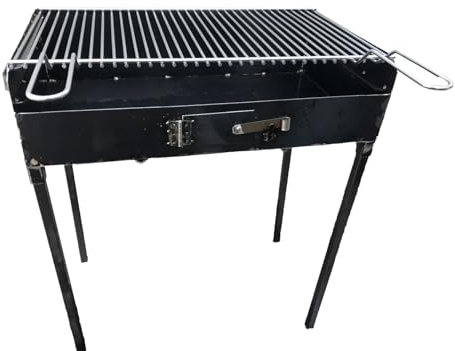 Barbecue in ferro, con griglia in acciaio inox regolabile su 2 altezze, 70x38 cm, con piedi estraibili