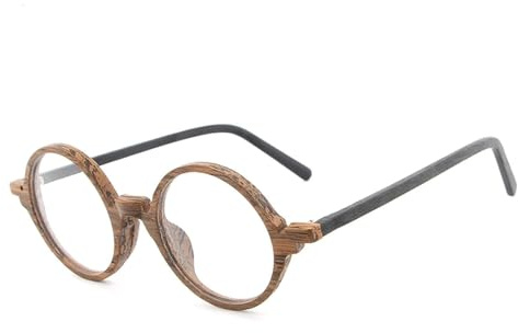 WxuuLTGJR Runde Brillengestell Holz Herren Mit Linsen Retro Damen Optische Brillengestelle