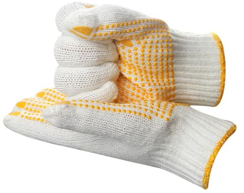 BrightGlow Guanti da lavoro, colore bianco, con gommini in PVC, antiscivolo, traspiranti, lavabili, in filo di cotone, guanti protettivi per magazzino, giardino, pulizia bianco, 2 paia, bianco, Taglia