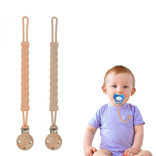Schnullerkette Silikon Clip, 2 Stück Flexible Schnullerkette Baby Mädchen und Junge, Pacifier Clip Chain, Schnullerband für Baby, Schnullerkette Stoff Set (01+02)