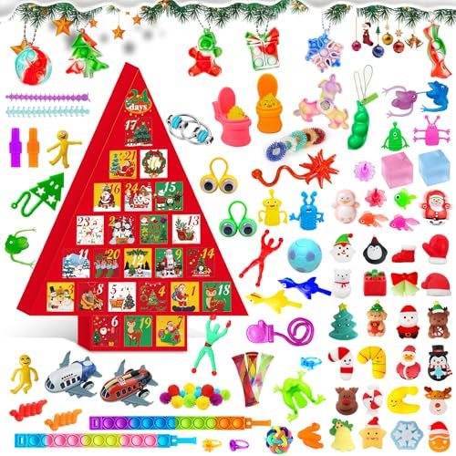 Fidget Adventskalender 2025, 24 Tage Weihnachtsferien Countdown Advent Kalender für Xmas Party Gunst, Fidget Toys Überraschung Geschenke Sensorisches Spielzeug für Mädchen Jungen (40~60 Stück)
