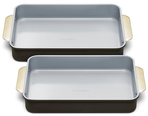 Caraway Non-Stick Ceramic 9”x13” Rectangle Pan Duo - Naturally Slick Ceramic Coating - Non-Toxic, PTFE & PFOA Free - Perfect for Brownies, Lasagnas, and More - Black