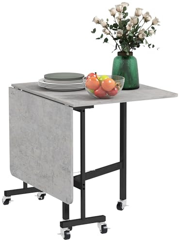 HOMCOM Tavolo da Pranzo Pieghevole, Tavolo Cucina a Ribalta con Ruote a Freno per 4-6 Persone, Scrivania Richiudibile con Struttura in Acciaio, per Soggiorno, 120x80x73 cm, Grigio