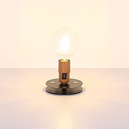 Tischlampe Vintage Nachttischlampe Industrial schwarz Tischlampenfuss ohne Schirm, Holzoptik Metall, 1x E27, DxH 12x9 cm