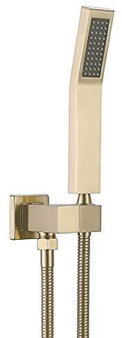 Shower Mixer Cabezal de Ducha de Mano de latón con Manguera de Ducha y Soporte de Repuesto, Juego de Cabezales de Ducha de Mano para Montaje en Pared, Oro Cepillado Mixer Shower