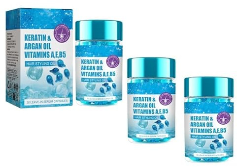 Capsules de sérum capillaire pour cheveux crépus, capsules d'essence capillaire, capsules de sérum capillaire à la kératine, Huiles d'argan, de jojoba et de B5 pour cheveux crépus, secs et abîmés