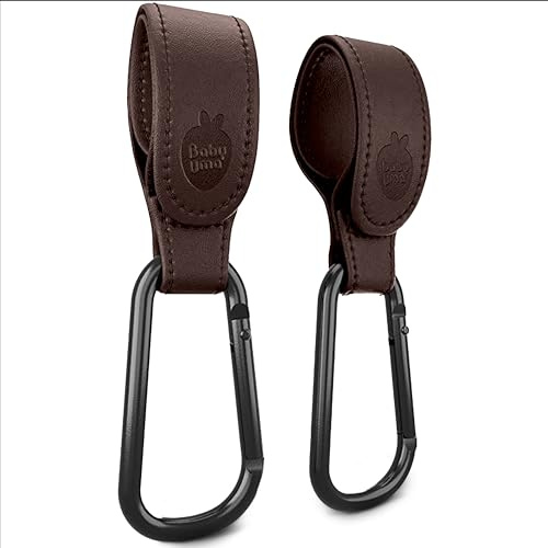 Baby Uma Ganci per Passeggino Porta Borse in Similpelle - Ganci Passeggino Universali, Antiscivolo, Fino a 5 kg (Marrone Scuro)