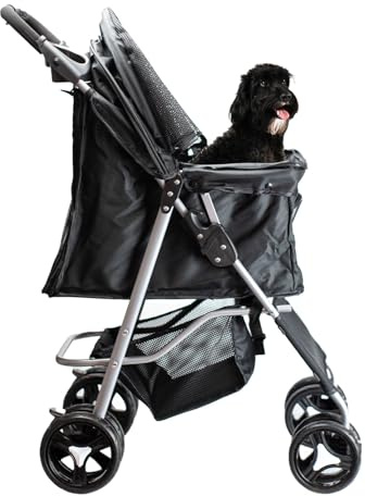 AQPET Passeggino Pieghevole per Cani di Taglia Medio Piccola, Carrello per Animali Domestici Comodo e Pratico, Carrozzina con Doppie Ruote girevoli, 75x45x100 cm, Colore Nero