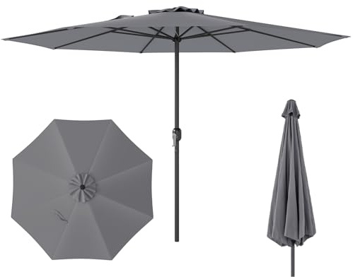 RELAX4LIFE Sonnenschirm 350 cm, großer Gartenschirm mit Kurbel, Terrassenschirm mit 8 Rippen, Balkonschirm UV Schutz, Marktschirm wasserabweisend, Kurbelschirm für Garten, Terrasse, Pool (Grau)