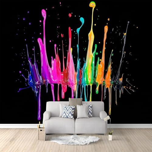Paint Splash Photo Wallpaper Black Wall Mural Photo Wallpaper, Wallpaper Mural Wall Art for Living Room Bedroom Children's Room Corridor 400 x 280 cm