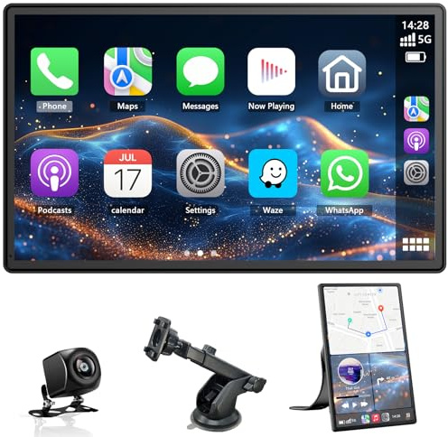 Pantalla Coche, 9 Pantalla Carplay Coche con Carplay y Android Auto Inalámbrica, Pantalla Giratoria con cámara de Respaldo 1080P, Navegación GPS, Bluetooth, Siri/G00gle Asistente de Voz, FM, AUX
