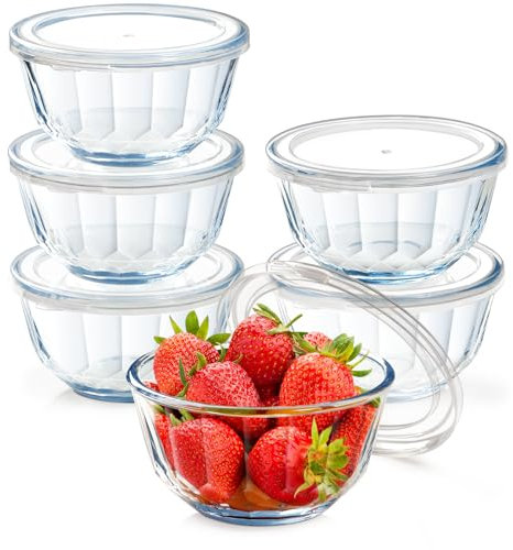 NUTRIUPS Borosilicate Glass Bowls with Lids Set of 6 Small Bowls Meal Prep Glass Containers (500ml)