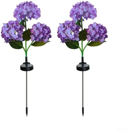 Luces solares de jardín, paquete de 2 luces solares para exteriores, coloridas lámparas de flores de hortensias, para jardines, patios, balcones, pasarelas y decoración de parques (morado)