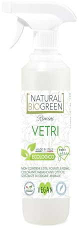 Naturalbiogreen Nettoyant pour vitres écologiques sans parfum hypoallergénique en spray 500 ml