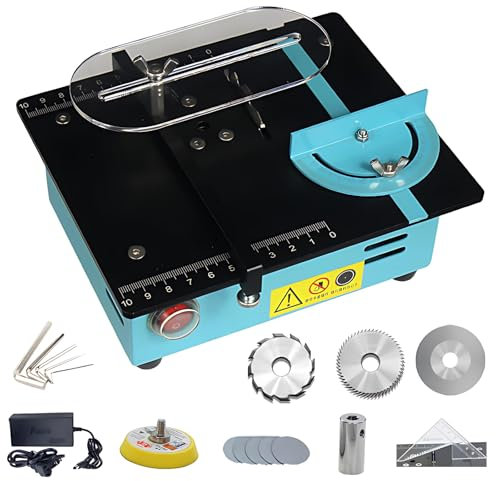 Mini scie circulaire sur table, 96 W, scie à métaux relevable avec double moteur, scie électrique portable, angle de coupe réglable de 0 à 90°, graduations claires, pour bricolage et modélisme en bois