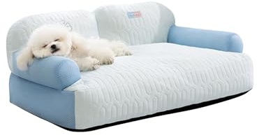 Galatée Cama Refrescante para Perros, Cama Ortopédica De Espuma, Funda Extraíble y Lavable, Sofá Cama para Mascotas con Laterales Acolchados, Cama Suave y Relajante para Gatos(M, Azul)