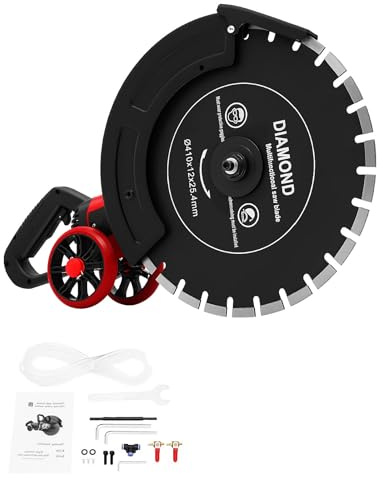 HUOMMGS Sega elettrica per calcestruzzo, 4000 W, affettatrice per pavimentazione, con lama da 410 mm, profondità di taglio 165 mm, con tubo dell'acqua, per pietra, cemento, granito