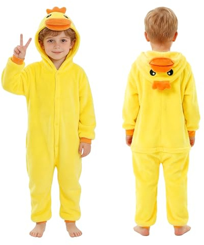 cuteDIY Kinder Tier Kostüm Mädchen Jungen Ente Bär Affen Dalmatiner Kostüme mit Hosentaschen, Mit Reißverschluß für Toilettengang