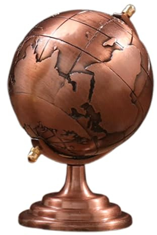 WOONEKY Vintage Metallglob Dekoration Robust Retro Jordglob Ornament för Skrivbord Snurrande Desktop Glob i Stort Vinrött för Kontor Vardagsrum och Studier Miniatyr Glob Ball Ornament
