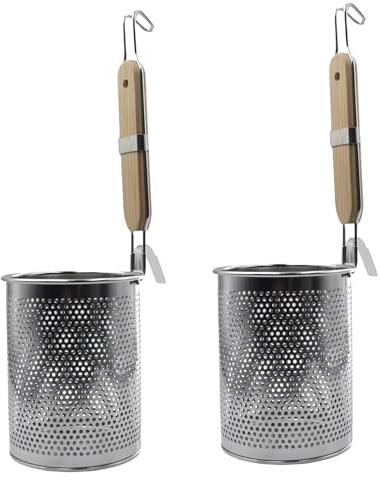 Colador de pasta de acero inoxidable, 2 piezas, cesta microperforada con mango de madera - Colado rápido, colgado en olla, para espaguetis, verduras, albóndigas y vapor