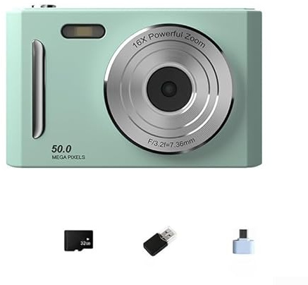 Cámara digital 4K, cámara fotográfica portátil compacta retro, zoom digital 8X, pantalla IPS de 2.4, cámara portátil para selfies y viajes de nivel de entrada (Verde 32G)
