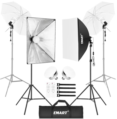 EMART Softbox 50 x 70 cm, softbox set 50 W 3000–6000 K LED, 2 genomskinlig skärm