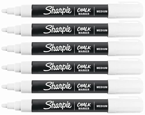 Sharpie Chalk Marker Pens | 6 Pack | Medium Point, Bullet Nib | For Black Boards, White Boards, Light Boards, Plastic, Metal, Glass & More | White | Loose in Plain Packaging