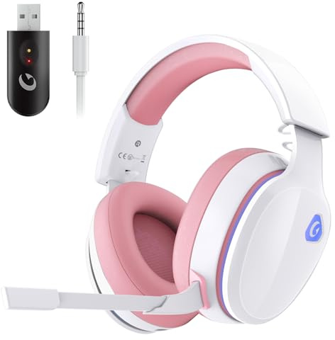 Gvyugke Pink Wireless Gaming Headset for PS5, PC, Switch, 2.4GHz + Bluetooth 5.4 Gaming Headset with Noise Cancelling Mic, Surround Sound, 20ms Low Latency, 50mm Drivers, USB-C Dongle, 40H Battery | 2.4GHz USB-C, Bluetooth 5.4 Headset with Noise Cancelling Mic, Surround Sound, 20ms Low Latency, 50mm Drivers, 40H Battery