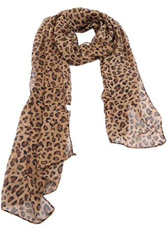 MINGCHENCN Leopard Schal - Elegantes Design, Chiffon, Braun, Tierdruck, 160 cm x 45 cm