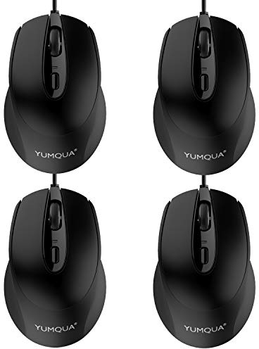 YUMQUA G222 Computer Mouse Wired 4 Pack, Bulk USB Corded Mouse, Office & Home Silent Optical Mice with 2 Adjustable DPI for Computer Laptop Desktop PC