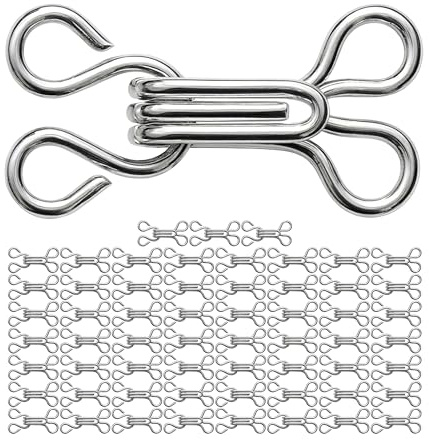 Set de Sujetadores de Gancho y Ojal, 60 pares, Color Plata, Para Sostenes y Prendas, Longitud Total 17 mm, Ganchos de Sujetador Metálico de 12 x 8 mm, Ojales de 8x8 mm, Ojal Bikini, Vestido, Lencería