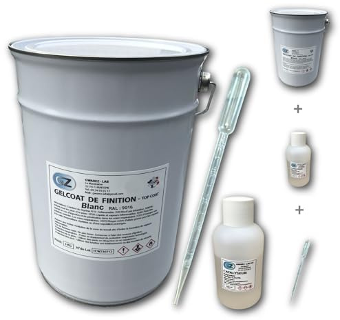 Gwarez Lab Gelcoat Blanc 5 Kg Gel Coat Bateau + Catalyseur + Pipette de Dosage.
