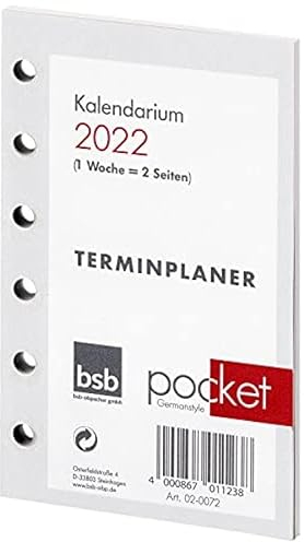 bsb Kalendereinlage 2021 ca. A7 12,9x8cm Timereinlage für Zeitplaner Pocket 1 Woche auf 2 Seiten