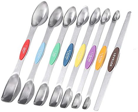 Magnetische Messlöffel, Edelstahl, 8 Stück, doppelseitig, stapelbar, Teelöffel zum Messen von trockenen und flüssigen Zutaten (mehrfarbig)