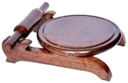 CRAFTING LOVE A Round Chapati Chakla belan with Stand, Perfect for Making Chapati at Home, Rolling Board and Rolling Pin Set (Brown) with attach stand