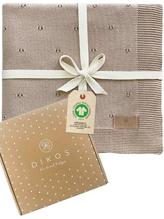 Babydecke Ajour Strick warmes Taupe – luftige Neugeborenen Decke aus weicher Bio-Baumwolle (GOTS/Oeko-TEX) – Ideal als Kuscheldecke und Baby Erstausstattung - Geschenk zur Geburt Baby Mädchen/Junge
