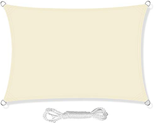 HEYOMART Sun Shade Sail 3m x 5m Rectangle Shade Sails Waterproof Outdoor Garden Patio Party Sunscreen Awning Canopy 98% UV Block With Free Rope, Cream White