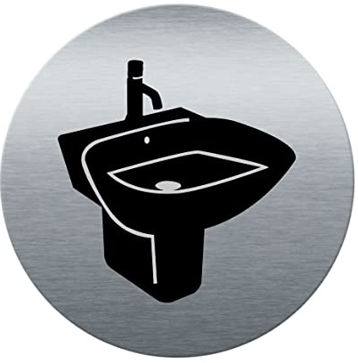 AUA SIGNALETIQUE - Plaque de porte Aluminium brossé imprimé AluSign Ø 85 mm - épaisseur. 3 mm - Double Face adhésif au dos (Lavabo)