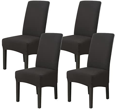 Jaotto Stuhlhussen 4er Set Stretch, XL Stuhlhussen Abwaschbar Waschbarer Elastische, Stretch Stuhlschoner Große Stuhlbezüge für Stuhl Esszimmer Büro Esszimmer Hotel Bankett(Schwarz,Set of 4)