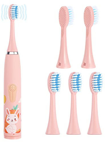 Pwsap Electric Toothbrush Children 3-12 Years Old, Dental Care Toothbrush Oral Care Silent Waterproof Battery Children's Electric Toothbrush with 5 Brush Heads, Boys & Girls