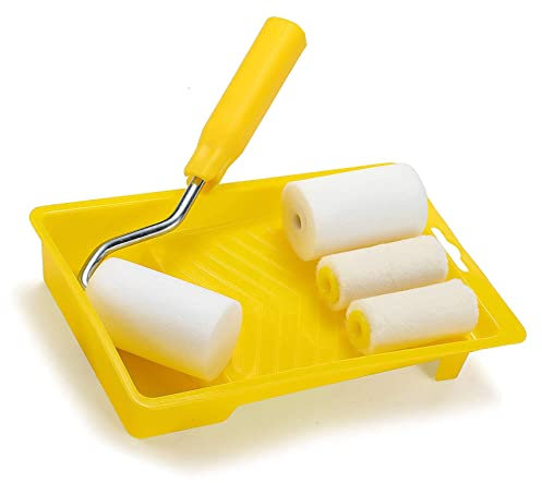 RZJZGZ Mini Foam Paint Roller Painting Decorating Touch Up Trim Kit 2 inch Small Paint Roller Tray Set with High-Density Foam Roller Covers, Mini Wool Brush,2 Paint Frame, Pack of 6