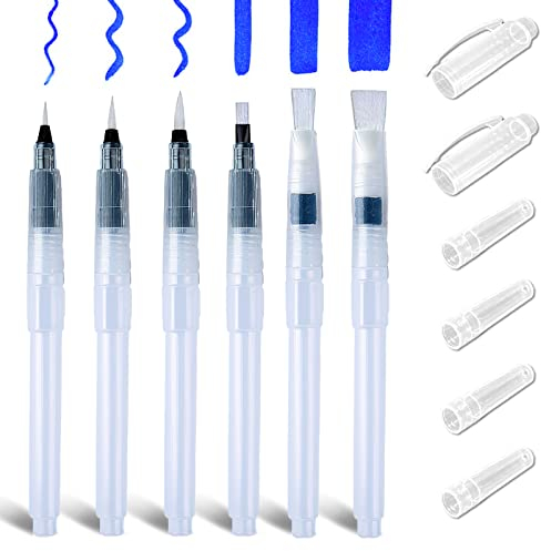 Watercolour Brush Pen Set with Refillable Reservoir, 6 Pieces 6.1 Inch Professional Watercolour Brush Set, Water Brushes with Fine/Medium/Large Tips for Painting and Watercolours