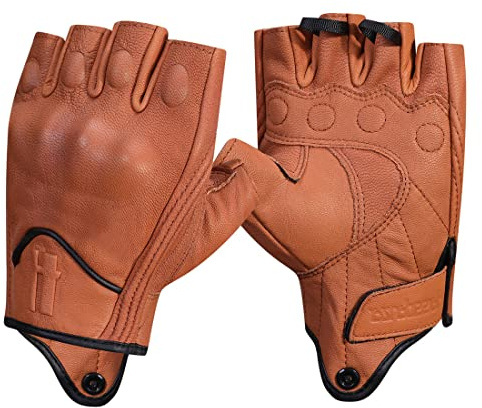 Harssidanzar Guantes de motocicleta sin dedos para mujer, protección de nudillos duros, para conducir, motociclista, carreras, pantalla táctil, KL022, bronceado, talla XL