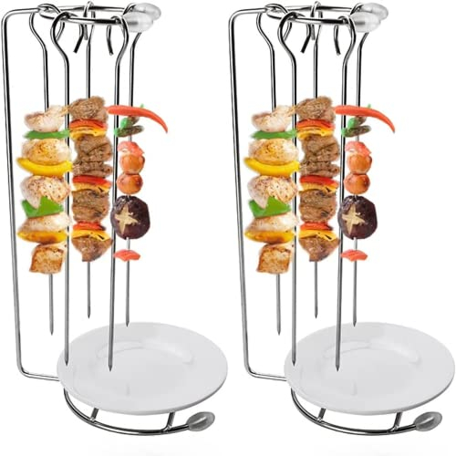 Eivdru Rastrelliera da appendere per kebab in acciaio inossidabile, supporto verticale per spiedini per barbecue, bastoncini riutilizzabili per grigliare carne e barbecue (2 set)