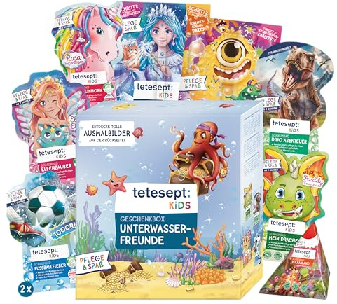 tetesept Kids presentförpackning Frolumbus äventyr – badtillsats presentset med bubbelbad, skumbad, badöverraskning och dusch – med hudvårdande recept – uppsättning om 9