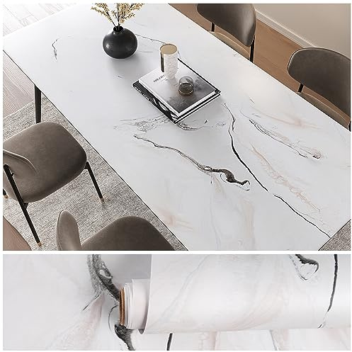 VEELIKE Papel Adhesivo Marmol Blanco Rosa Grueso Papel Autoadhesivo Pared Marmol Papel Pintado Cocina Lavable Papel Tapiz Baño Papel de Pared Decorativo Salon Papel Adhesivo para Muebles 40cmx300cm